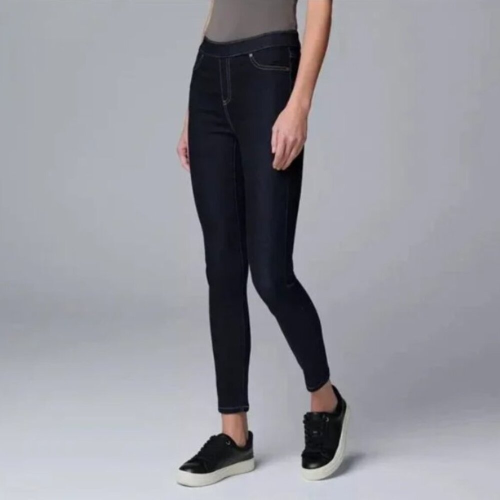 Simply Vera Wang Legging Womens Sm Blue Mid Rise Shaping‎ Denim Pull On Stretch